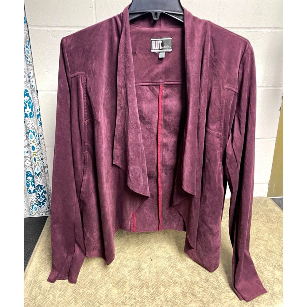 KUT from the Kloth Women’s Purple Suede Open Front Jacket w/ Pockets XL